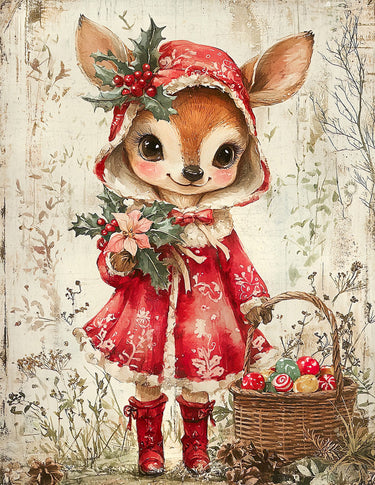 Cute Christmas Deer, DCO-102158, Sign For Wreath, 10x10in Metal Sign